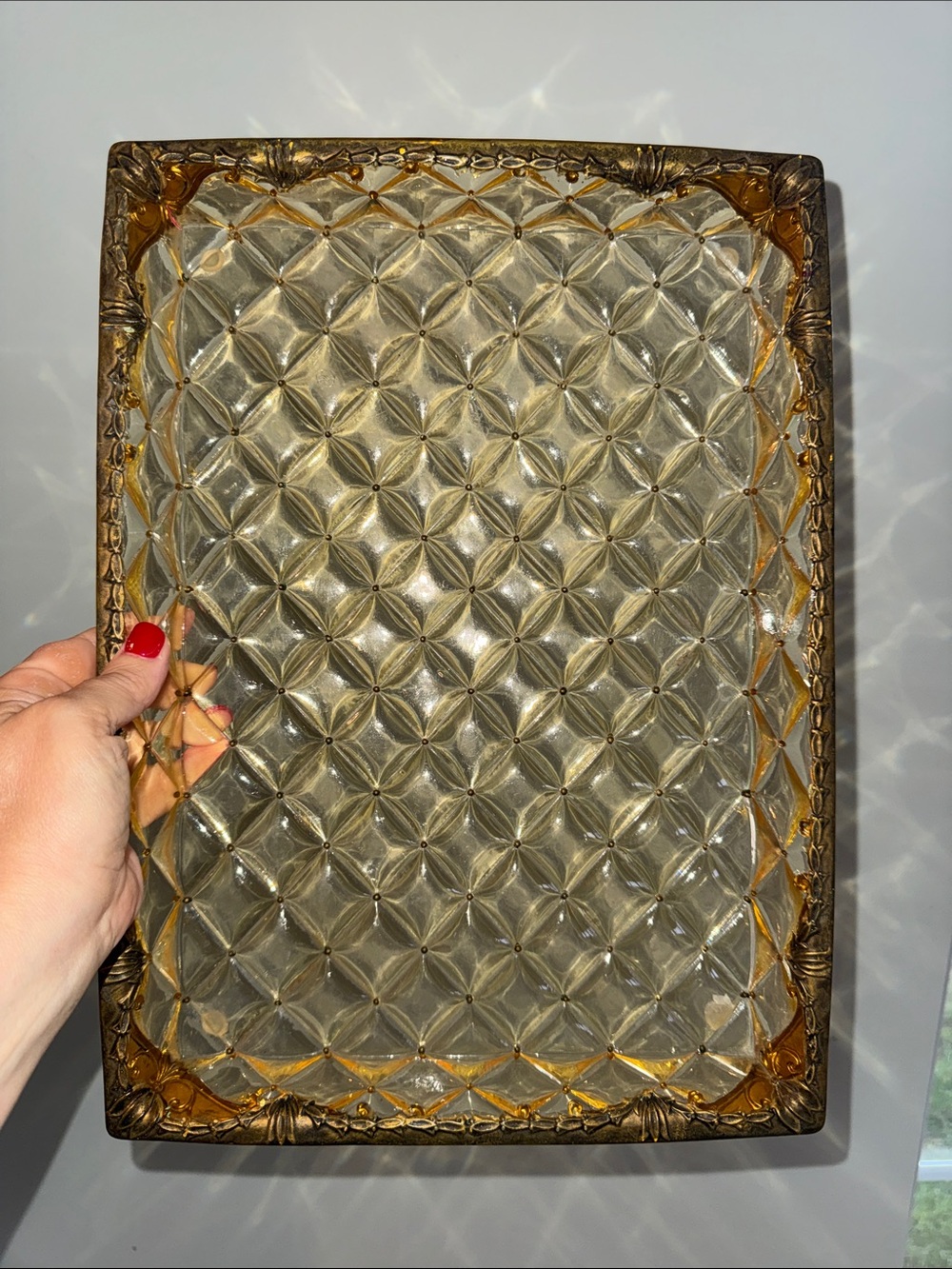 Vintage Hollywood Regency MCM Lucite Vanity  Tray with  Ornate Faux Metal Trim